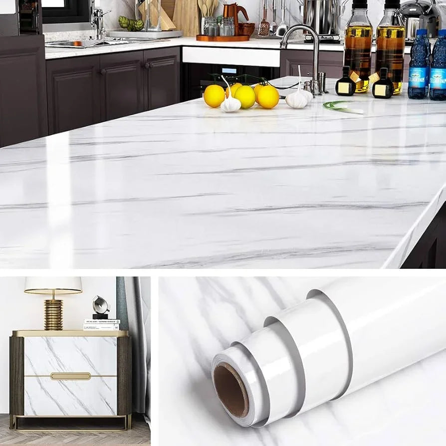 Marble PVC Self-Adhesive Wall Sticker – Waterproof & Oil-Resistant Peel & Stick Wallpaper Qme