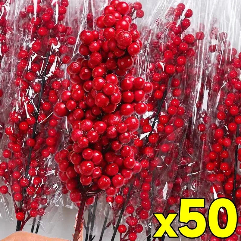 Christmas Artificial Red Berry Holly Branch Fake Flowers Artificial Berry Branch Qme