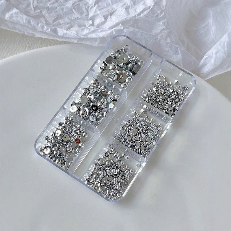 3D Half Round Ball Nail Art Studs – Gold & Silver 6 Grids Nail Art Studs Qme