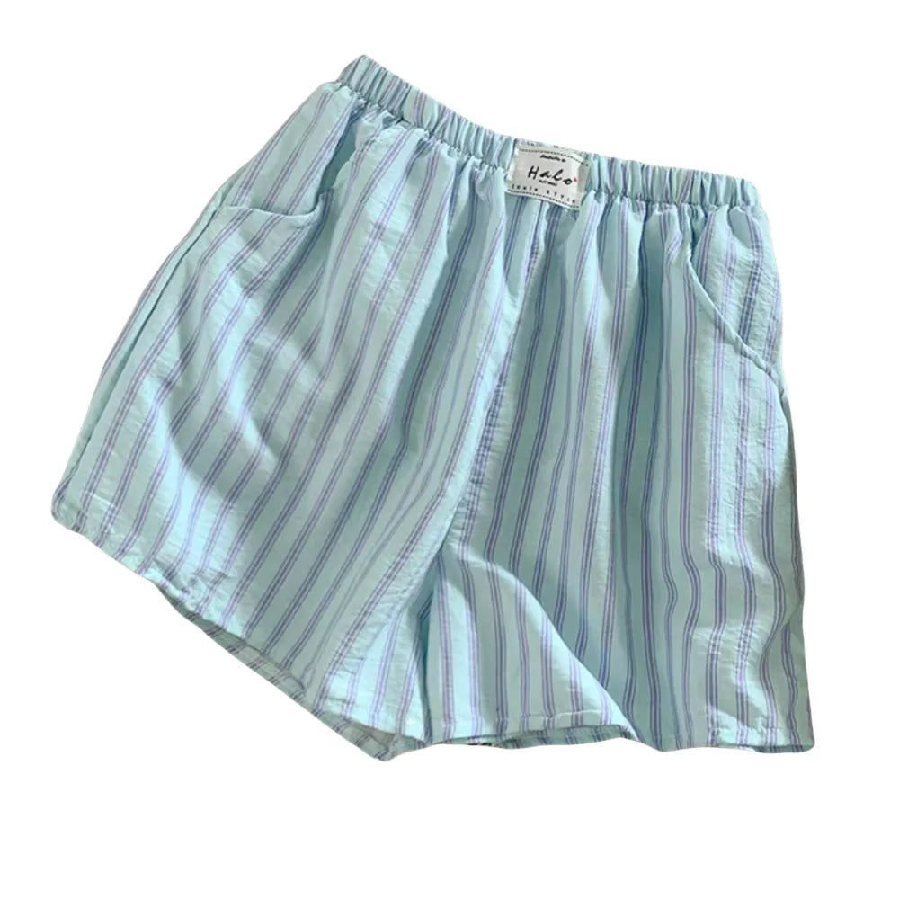 Women's Baggy Striped Casual Shorts – Spring Summer Style Women's Casual Shorts Qme Green-Purple One Size