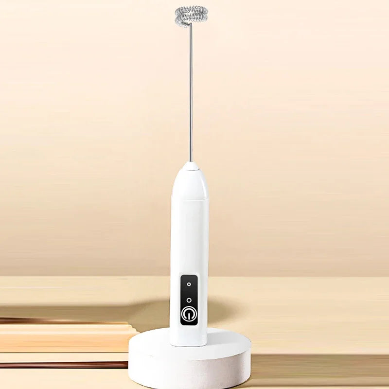 Wireless USB-C Electric Milk Frother Handheld Blender Stainless Electric Milk Frother Qme white