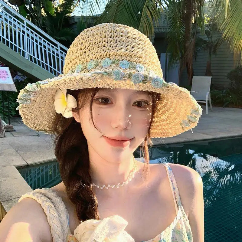 Women's Foldable Crochet Sun Hat – Hollow Straw Beach Hat Crochet Sun Hat Qst B