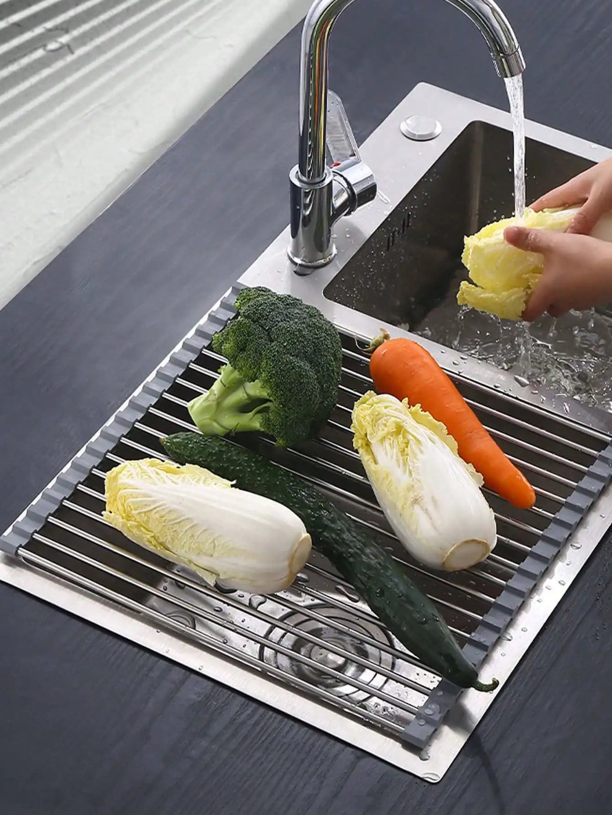 Foldable Expandable Roll-Up Dish Drying Rack for Sink Dish Drying Rack Qme