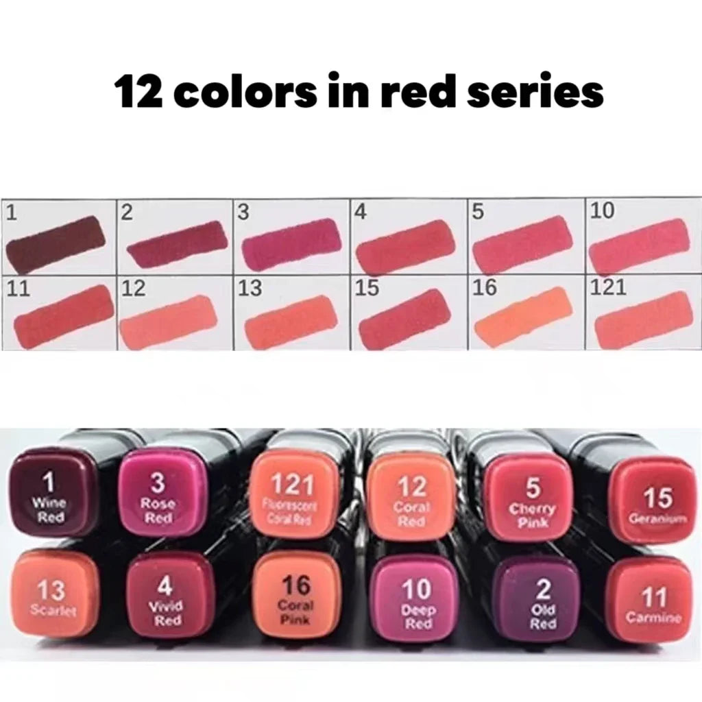 Alcohol-Based Dual Tip Art Markers – 12 Pcs Sketching Set Art Marker Set Qme Red series