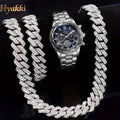 Men's Quartz Watch & Iced Cuban Chain Necklace 3-Piece Set Men's Jewelry Set Qme Coffee