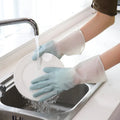 Oil-Proof Non-Slip Silicone Rubber Gloves for Cleaning Household Cleaning Gloves Qme blue M