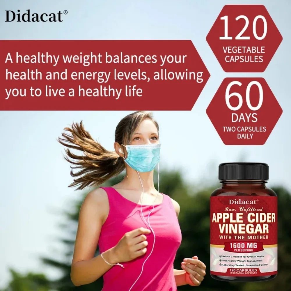 Apple Cider Vinegar Capsules 1600mg – Digestive Support Dietary Supplement Qst