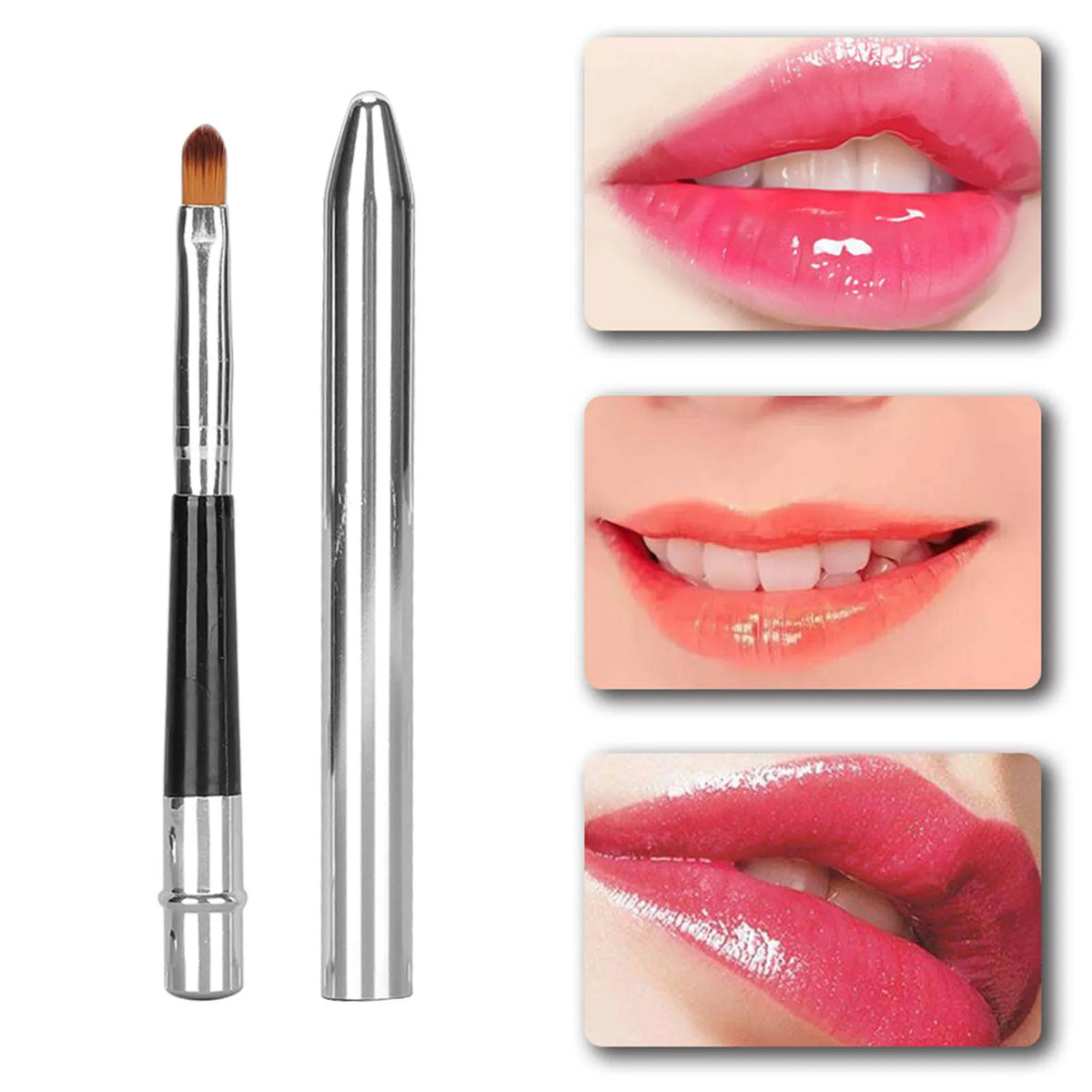 Qme Ergonomic Lip Brush with Sealing Cover | Easy Clean Lip Makeup Brush Qme