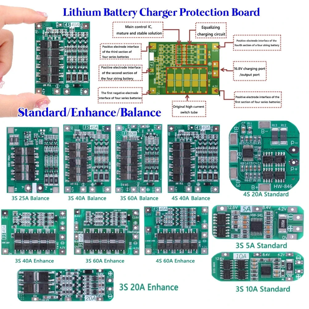2S 3S 4S Li-ion BMS Protection Board 20A 40A 60A BMS Protection Board Qme