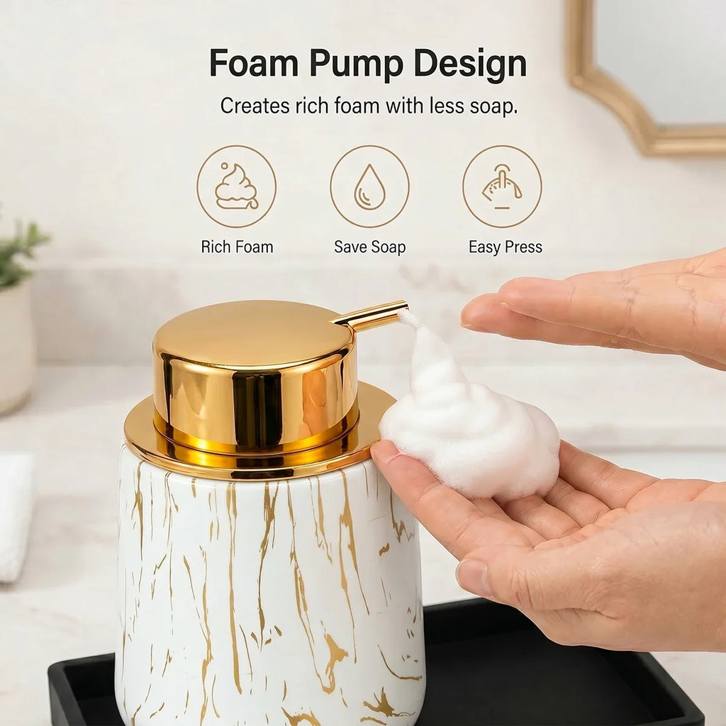White Marble Foaming Soap Dispenser | Luxury Bathroom Accessory Foaming Soap Dispenser Qme