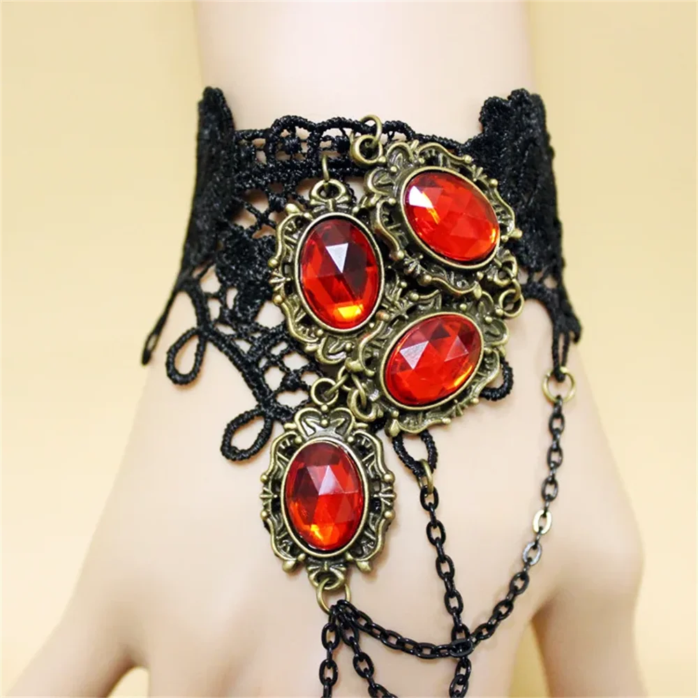 Vampire Black Lace Gem Bracelet – Vintage Punk Ring Lace Gem Bracelet Qme