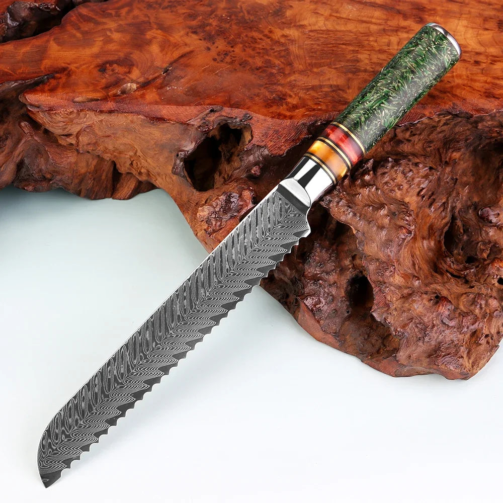 Xituo 8" Damascus Steel Serrated Bread Knife – Sourdough Slicer Serrated Bread Knife Qst