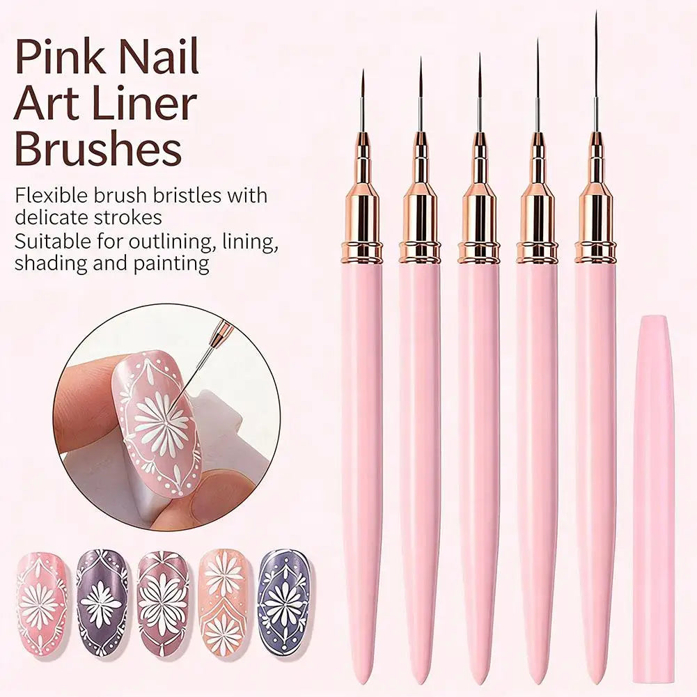 5-Piece Nail Art Liner Brush Set for UV Gel & French Polish Nail Art Brush Set Qme
