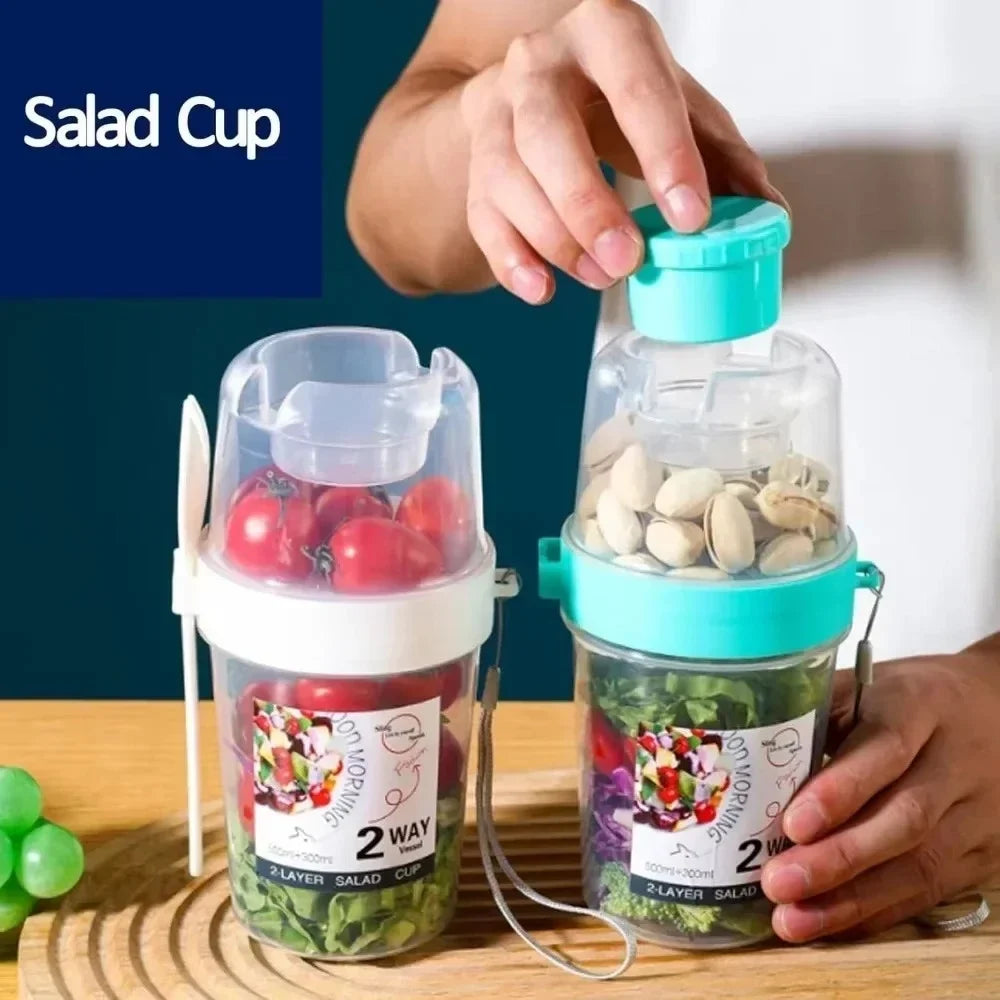 Portable Double Layer Salad Cup – Yogurt, Oats & Fruit Portable Food Container Qme