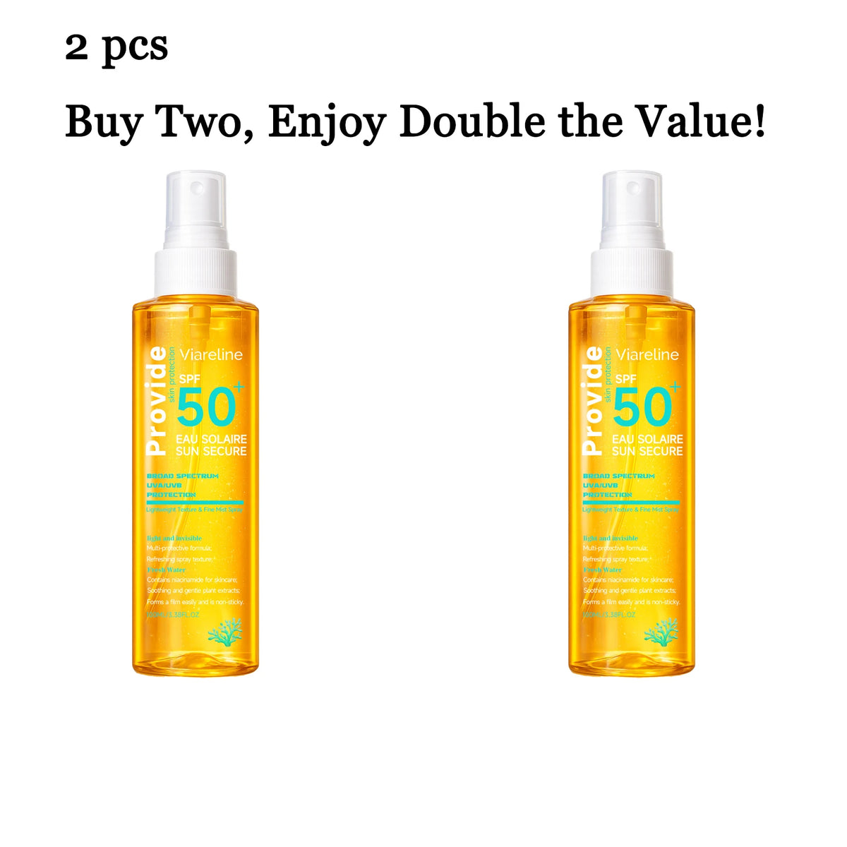 VIARELINE SPF 50 Sunscreen Spray 100ml – Lightweight & Hydrating Sunscreen Spray Qst 2 pcs