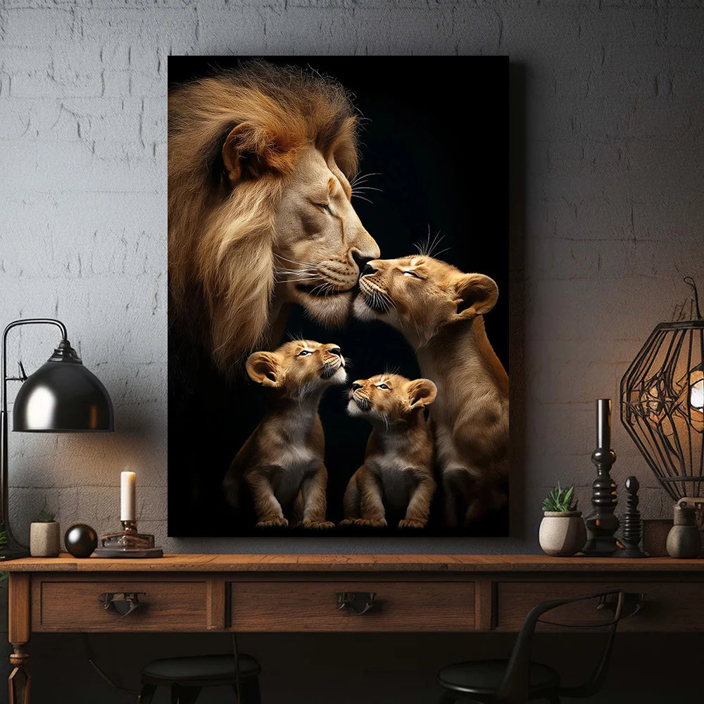 Lion Family Wildlife Canvas Wall Art – Unframed Poster Print Canvas Wall Art Qst