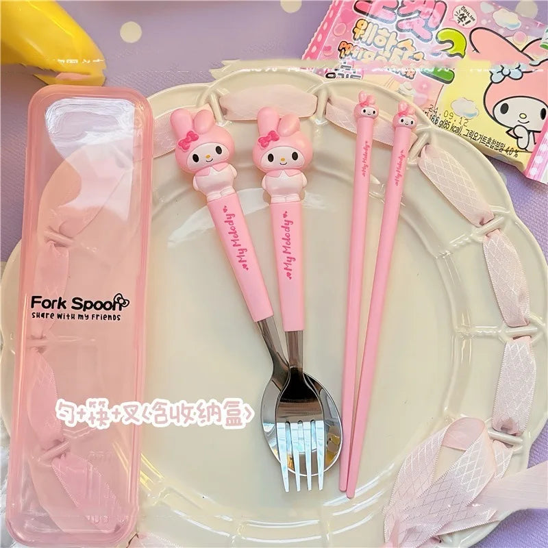 Hello Kitty Kids Portable Stainless Steel Spoon & Fork Set Kids Cutlery Set Qme 7