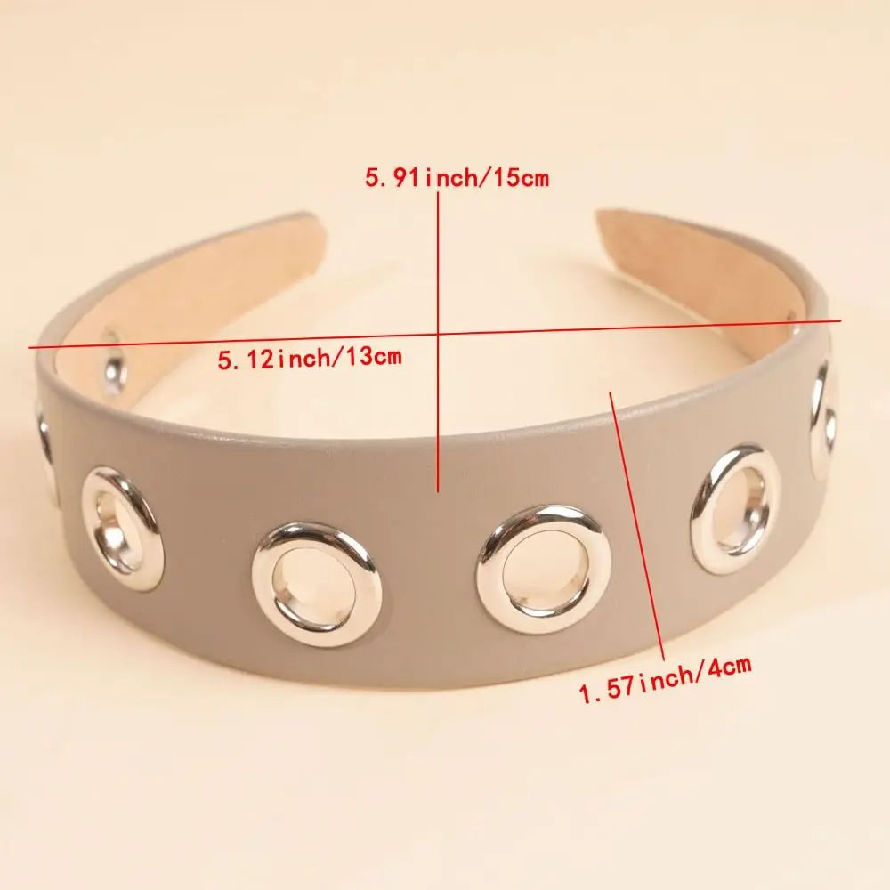 Y2K Hollow Metal Headband Ring – Stretchy Eyelet Wide Band Hair Headband Qme