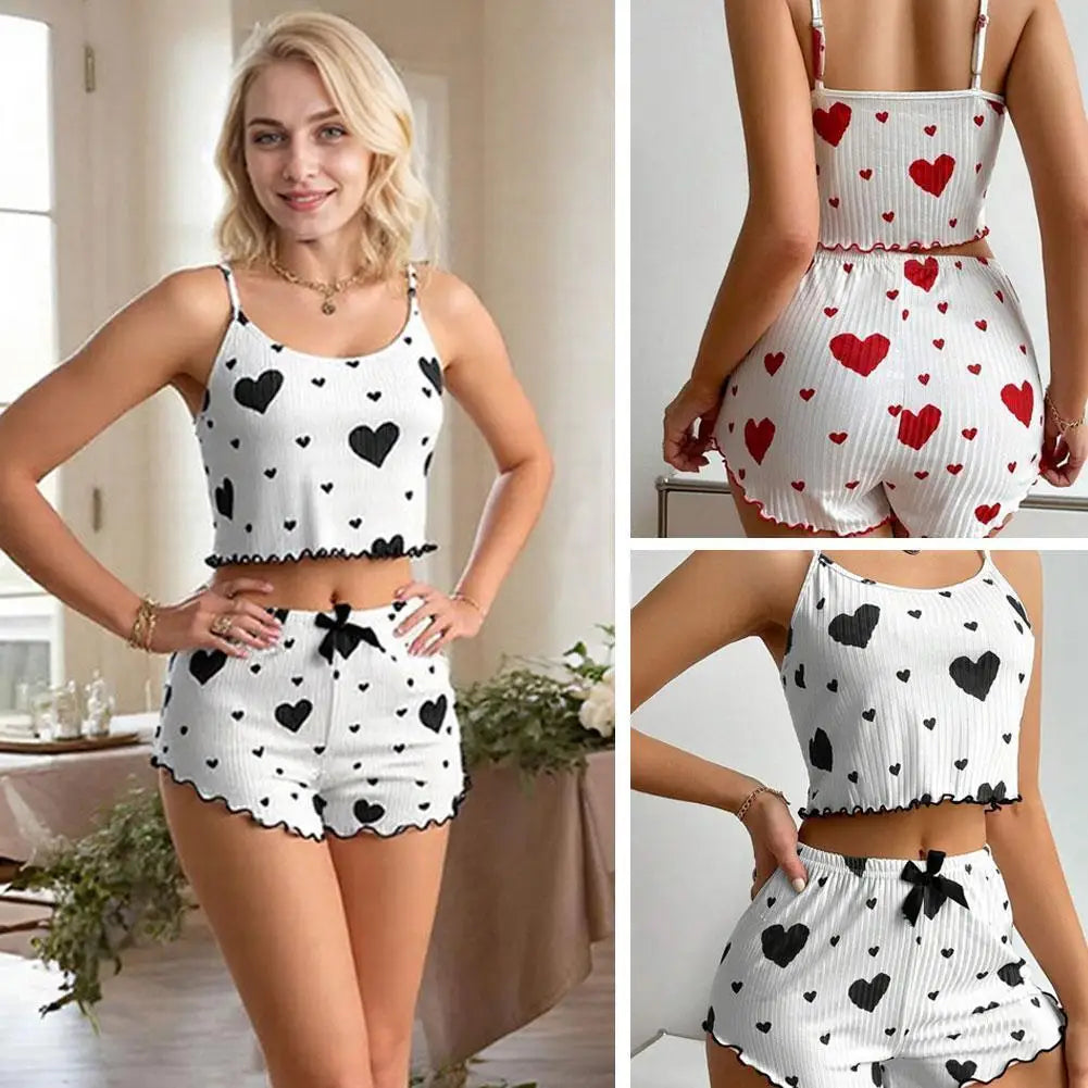 Women's Kawaii Pajama Set – Halter Crop Top & Shorts Pajama Set Qme