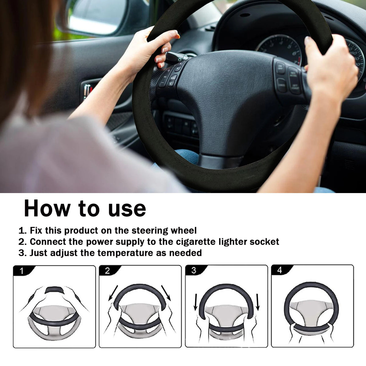 Rayhong Heated Steering Wheel Cover – Universal Non-Slip Heated Steering Cover Qst