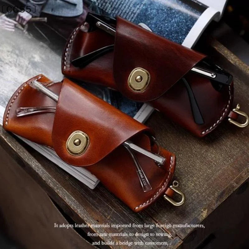 Retro PU Leather Hanging Glasses Case with Lanyard | Unisex Eyeglass Case Qst