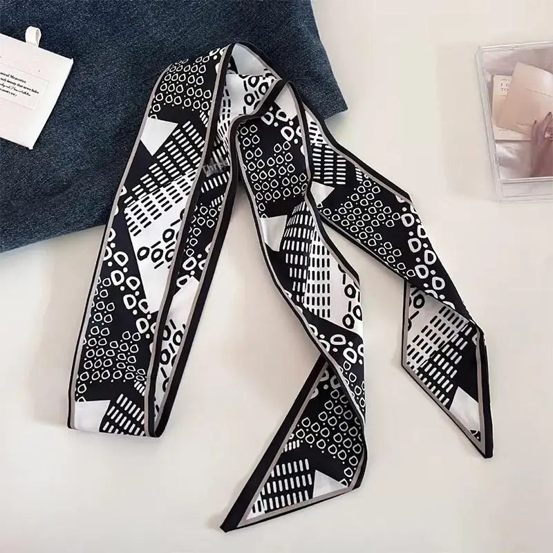 Women's Polka Dot Narrow Long Scarf – Headband, Bag Ribbon & Tie Narrow Ribbon Scarf Qst A3