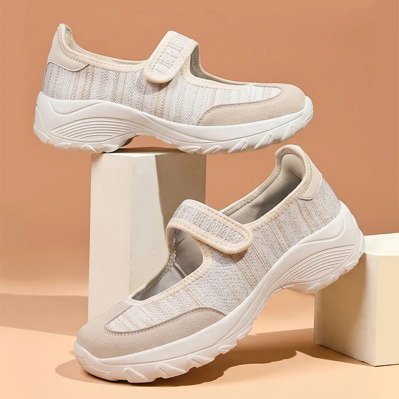 Women's Wide Fit Canvas Sneakers – Breathable Platform Shoes Women's Canvas Sneakers Qst Beige 39