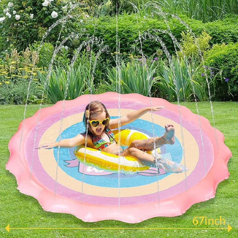 Kids Outdoor Sprinkler Play Mat – Unicorn & Shark Design Kids Sprinkler Mat Qme