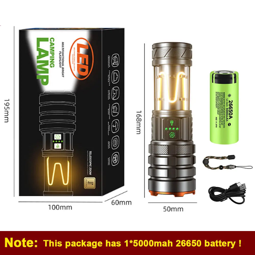 LED Rechargeable Flashlight 11 Modes Zoomable Waterproof Torch Rechargeable Flashlight Qst Long-5000mAh