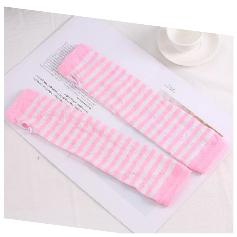 Women's Striped Knitted Elbow Gloves – Long Arm Warmers Knitted Arm Warmers Qme SB938 Length -32cm