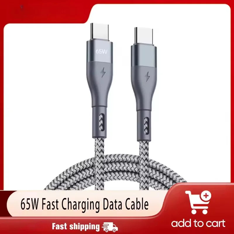 USB-C 65W PD Fast Charging Cable 1m 2m 3m – Braided USB-C Charging Cable Qme