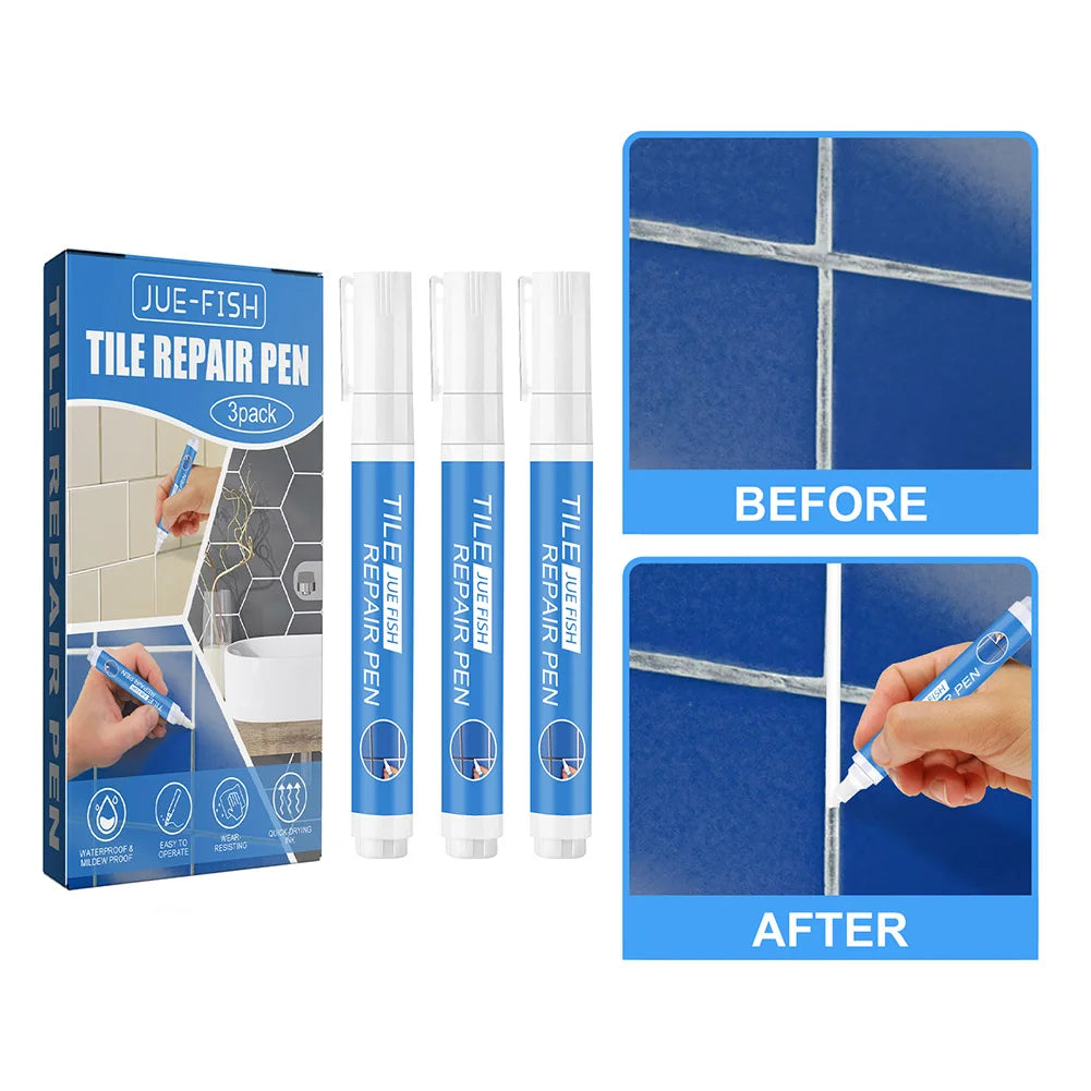 White Grout Pen Tile Paint Marker – Mildew-Proof Filler 3-Pack Grout Repair Pen Qme