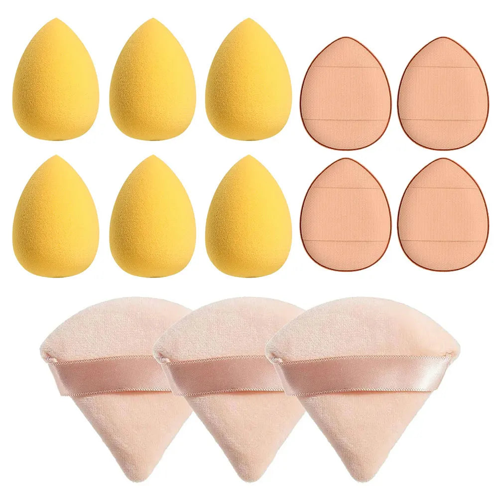 13-Piece Velvet Blending Puff Set – 3-Corner Makeup Sponge Makeup Blending Sponge Qme yellow