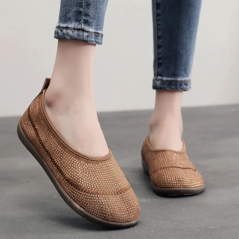 Women's Sparkly Slip-On Flats – Non-Slip Lightweight Loafers Women's Slip-On Flats Qst