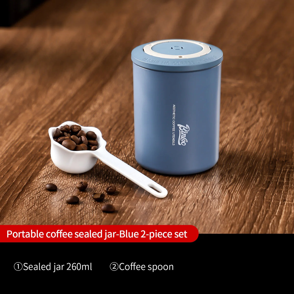 Bincoo Mini Airtight Coffee Bean Storage Jar – Travel Tin Coffee Storage Jar Qst Blue spoon 2pcs