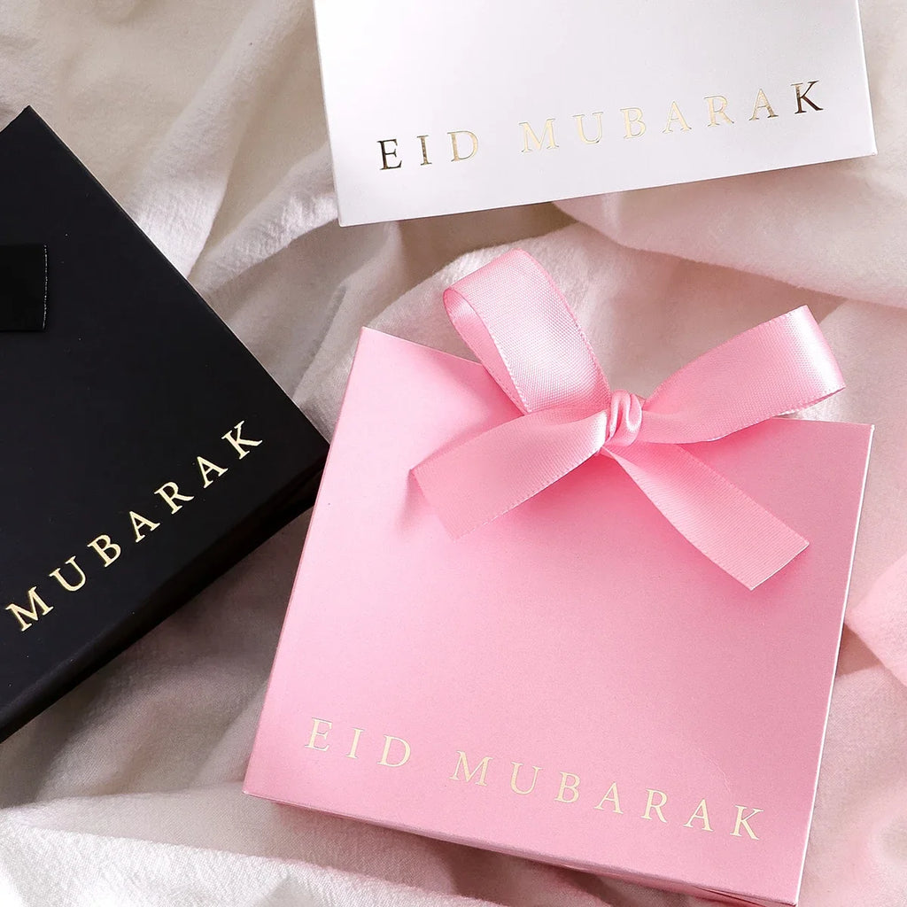 Eid Mubarak Laminated Mini Gift Boxes | Black White Pink Set of 10 Festive Gift Boxes Qme