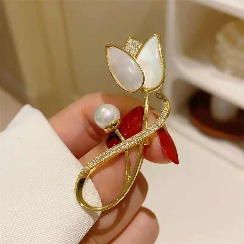 Rose Crystal Pearl Brooch | Elegant Floral Lapel Pin Floral Lapel Brooch Qme