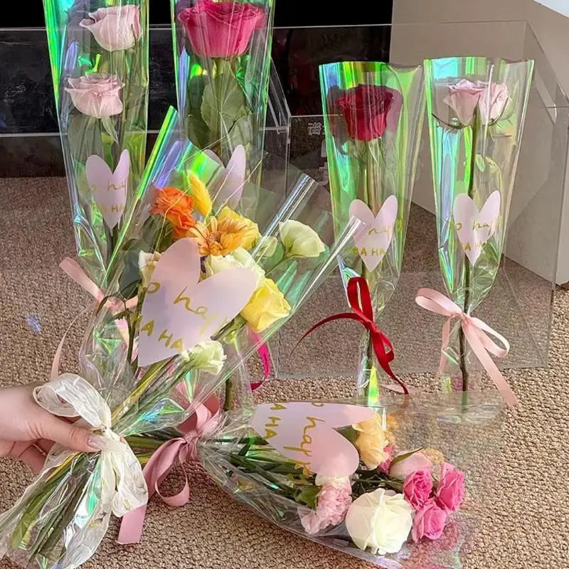 Colorful Transparent Laser Flower Packaging Bags – 30pcs Flower Packaging Bags Qme
