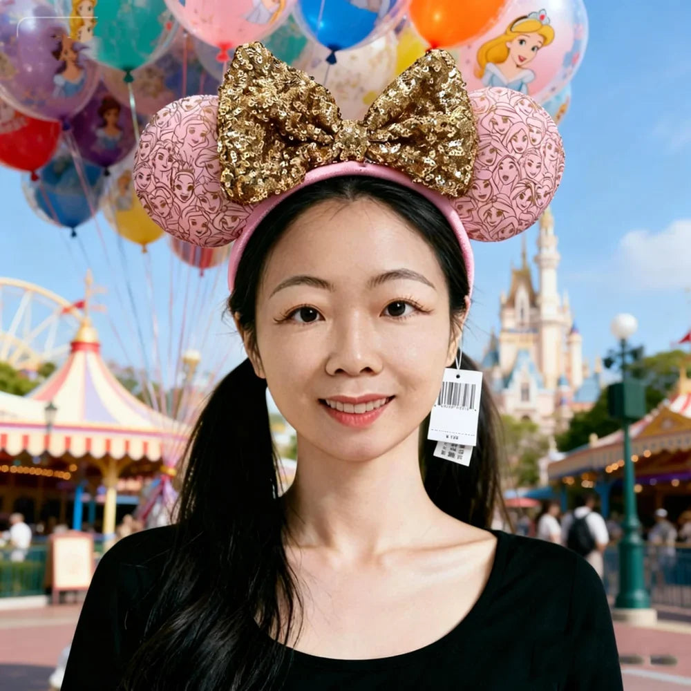 Pink Glitter Mouse Ears Bow Headband | Party & Cosplay Glitter Bow Headband Qme