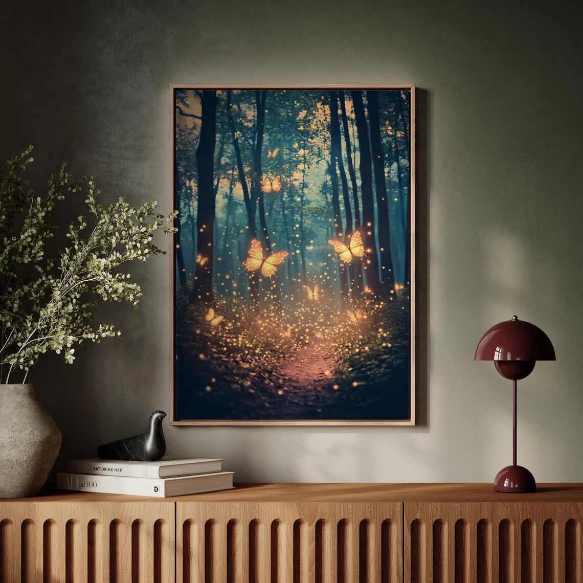 Magical Forest Path Canvas Wall Art – Glowing Butterflies Canvas Wall Art Qst