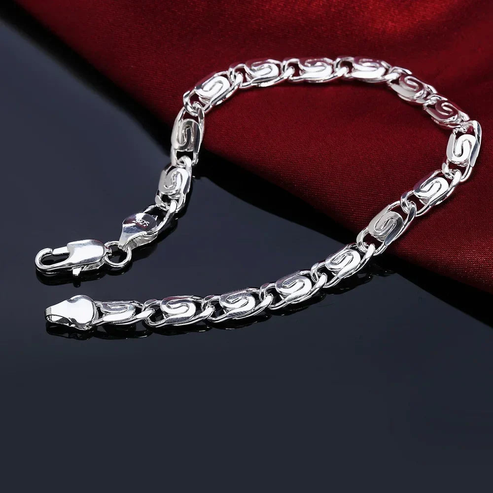 925 Sterling Silver Retro Chain Bracelet for Women – 20cm Sterling Silver Bracelet Qme