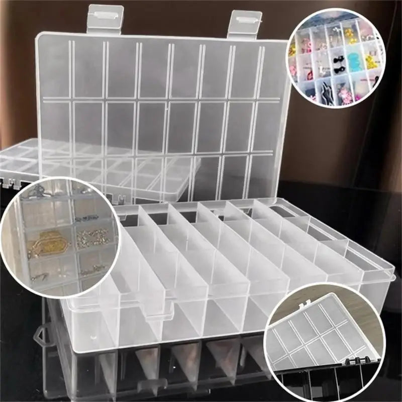 24-Grid Bead & Screw Organizer Storage Case | Wood & PP Compartment Storage Case Qme
