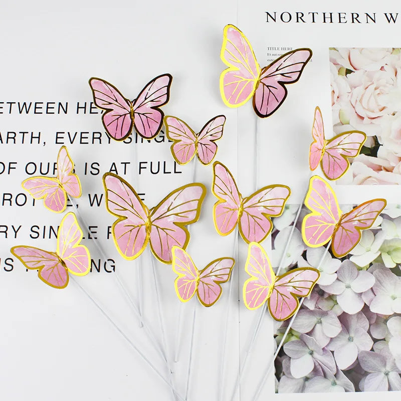 Butterfly Cake Toppers – Birthday, Wedding & Party Baking Cake Topper Set Qme Pink