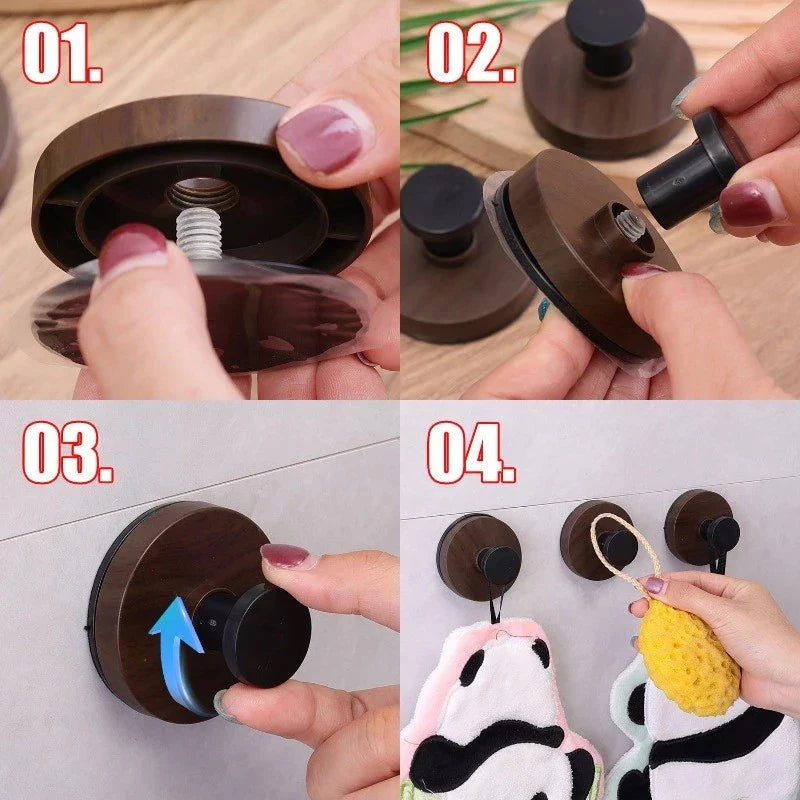 Wall-Mounted Wood-Look Suction Cup Hook Rack | Key Organizer Wall Hook Rack Qme