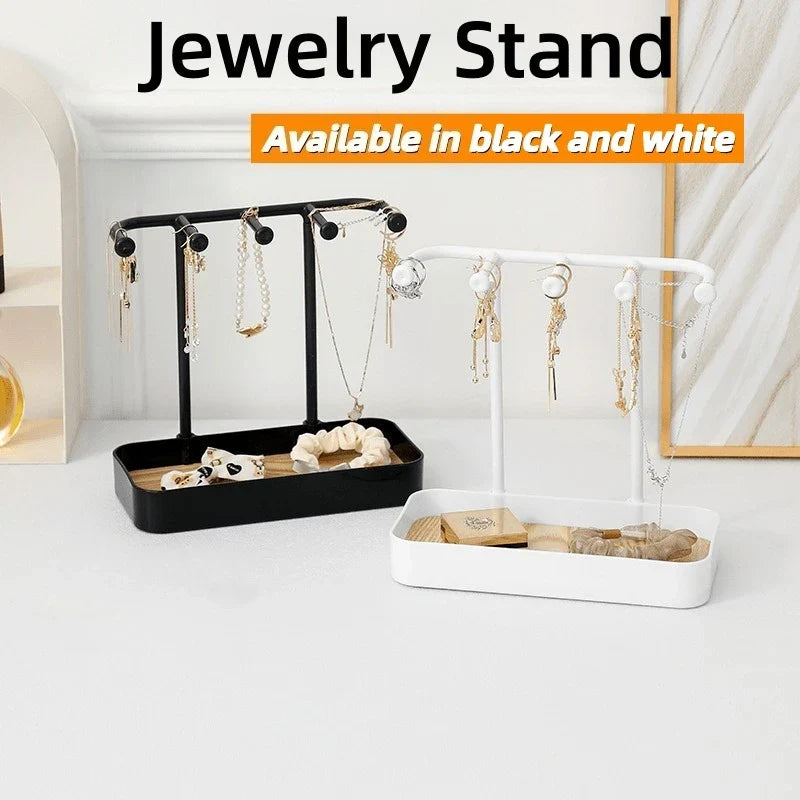 Multi-Tiered Jewelry Organizer Stand with Tray & Hooks Jewelry Organizer Stand Qme