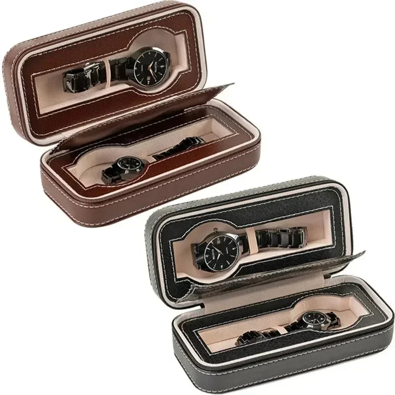 Portable PU Leather Travel Watch Box – Dustproof Zipper Case Travel Watch Case Qme