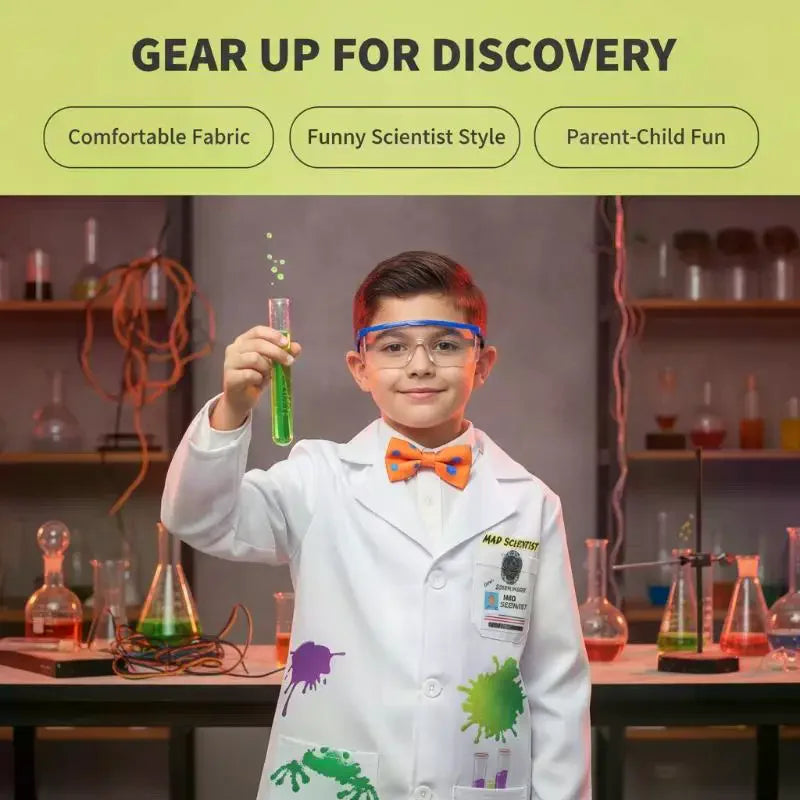 Kids Mad Scientist Costume – Printed Lab Coat & Goggles Kids Costume Set Qme