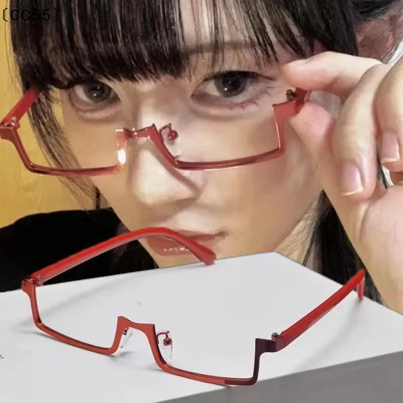 Y2K Anime Half-Frame Glasses – Square Cosplay Eyeglasses Decorative Eyeglasses Qst