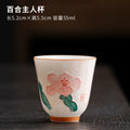 Hand Painted Lotus Pastel Ceramic Glazed Tea Cup | 55ml Ceramic Tea Cup Qme <200ml Lily