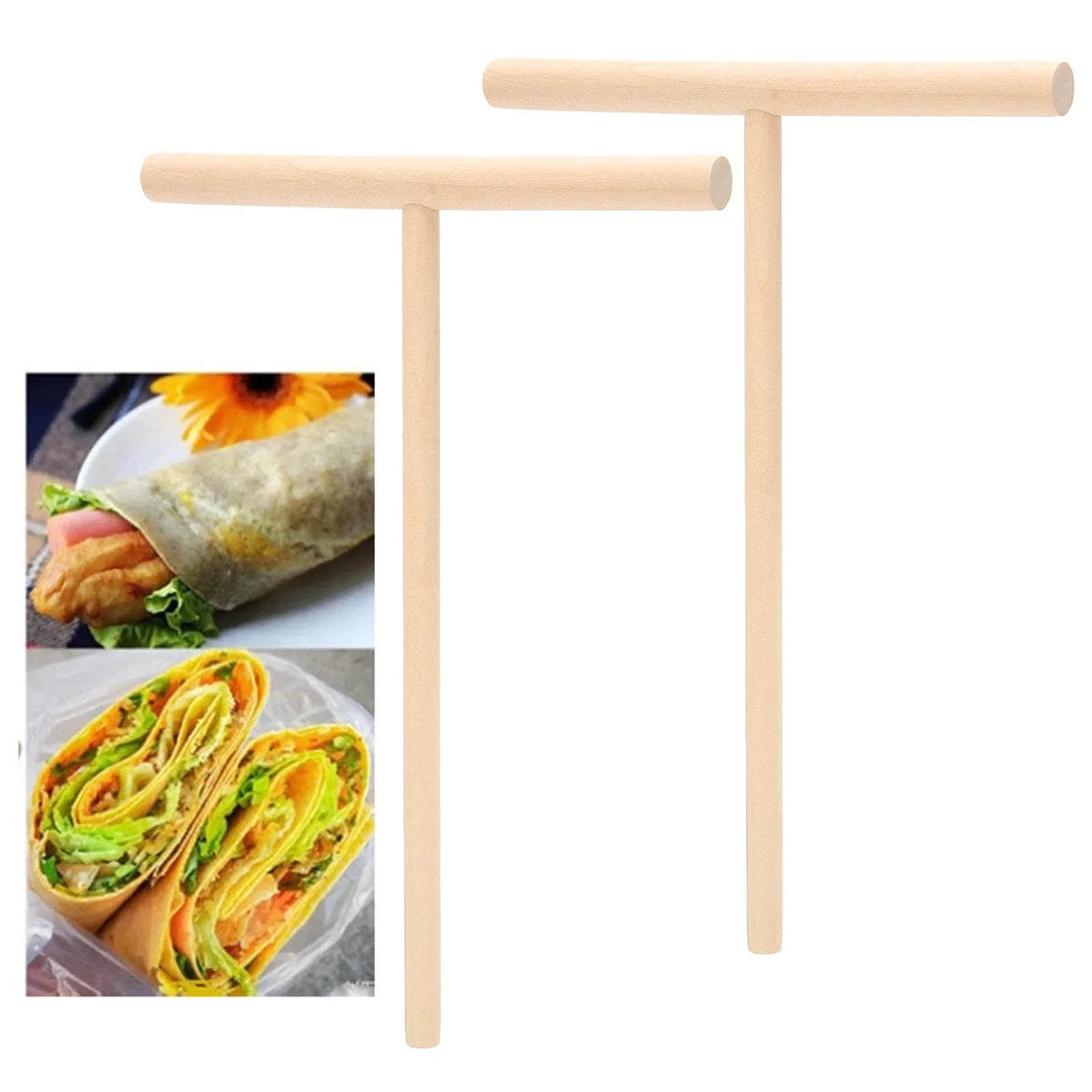 Wooden Crepe & Pancake Batter Spreader – 2-Piece T-Shape Set Crepe Batter Spreader Qme